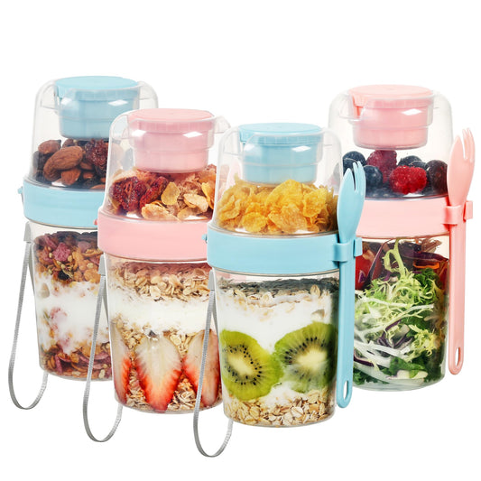 Paquete de 4 tazas de 27oz para yogur parfait con tapas no incluye cucharas