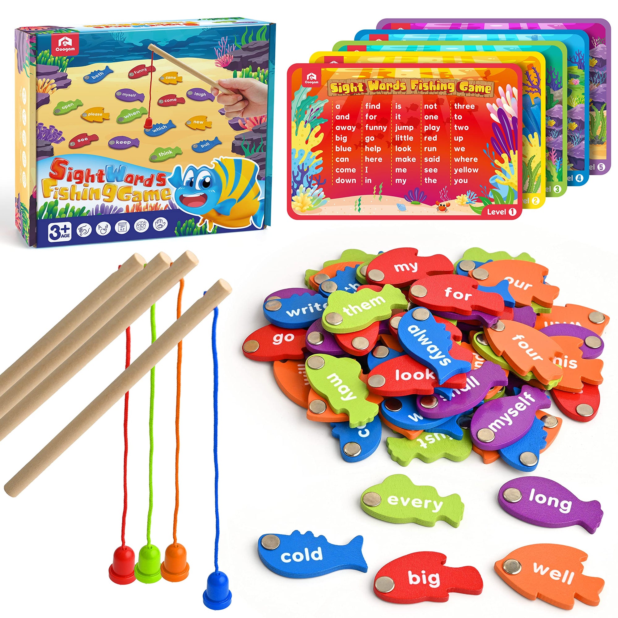Coogam - Juego de palabras magnéticas de madera para pesca