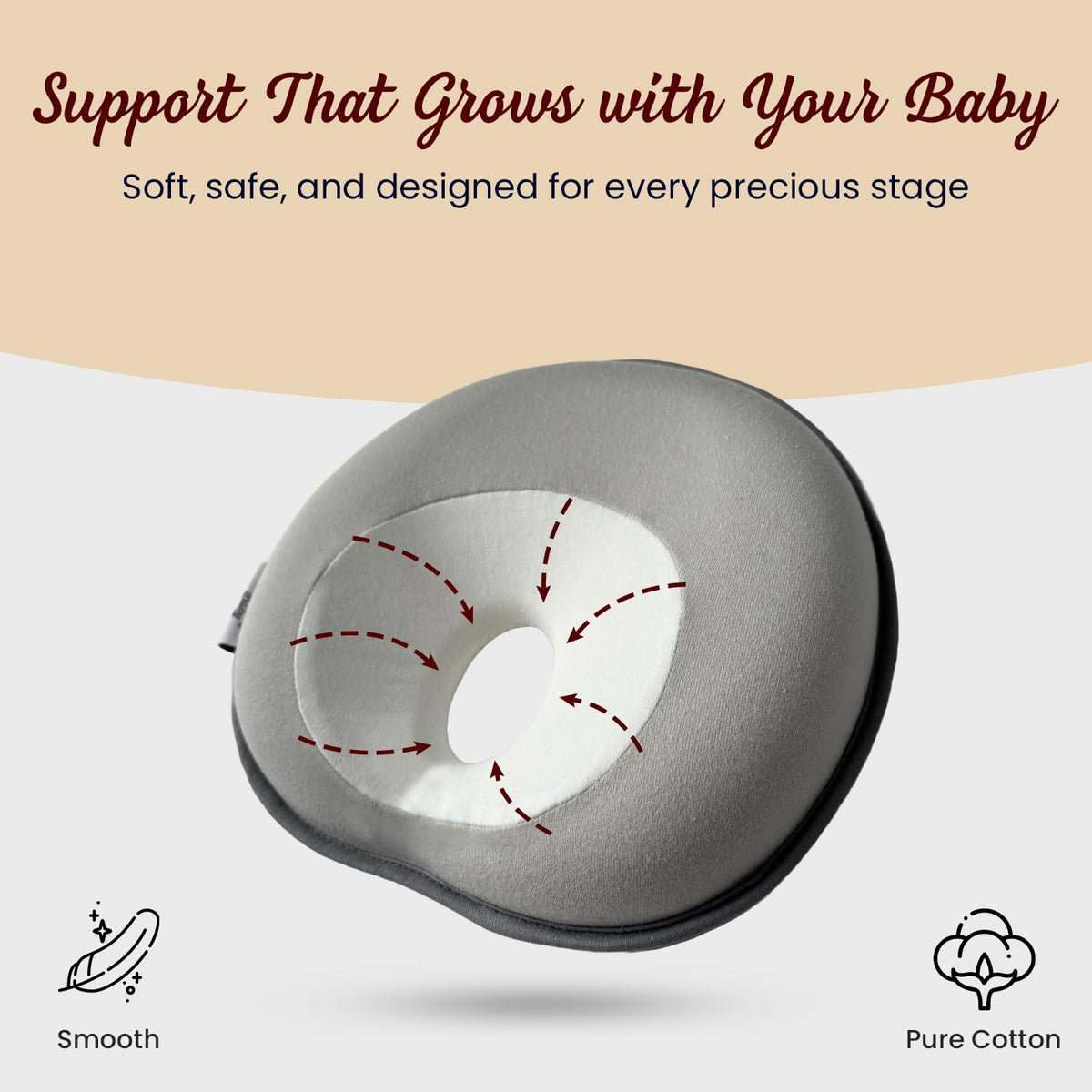 Almohada para la prevención del síndrome de cabeza plana, beige