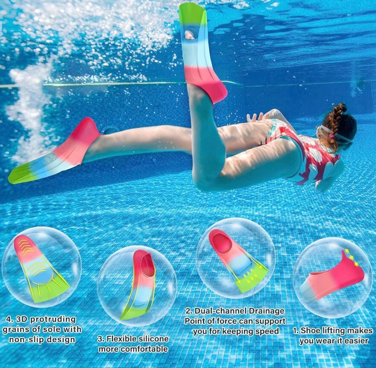 Gintenco Aletas de natación, talla 30-32