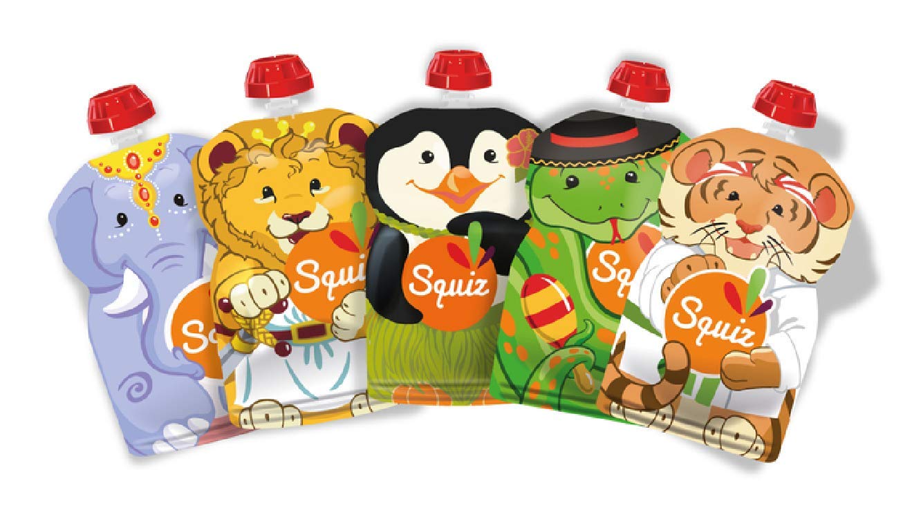 SQUIZ - Paquete de 5 bolsas reutilizables de alimentos de fabricación suiza, 4.5 onzas (130 ml)