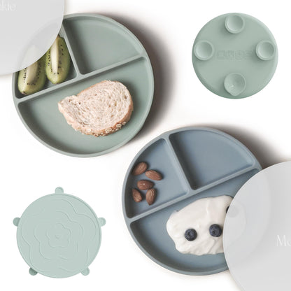 Moonkie Platos de succión para bebé, 100% silicona, sin BPA, con tapas