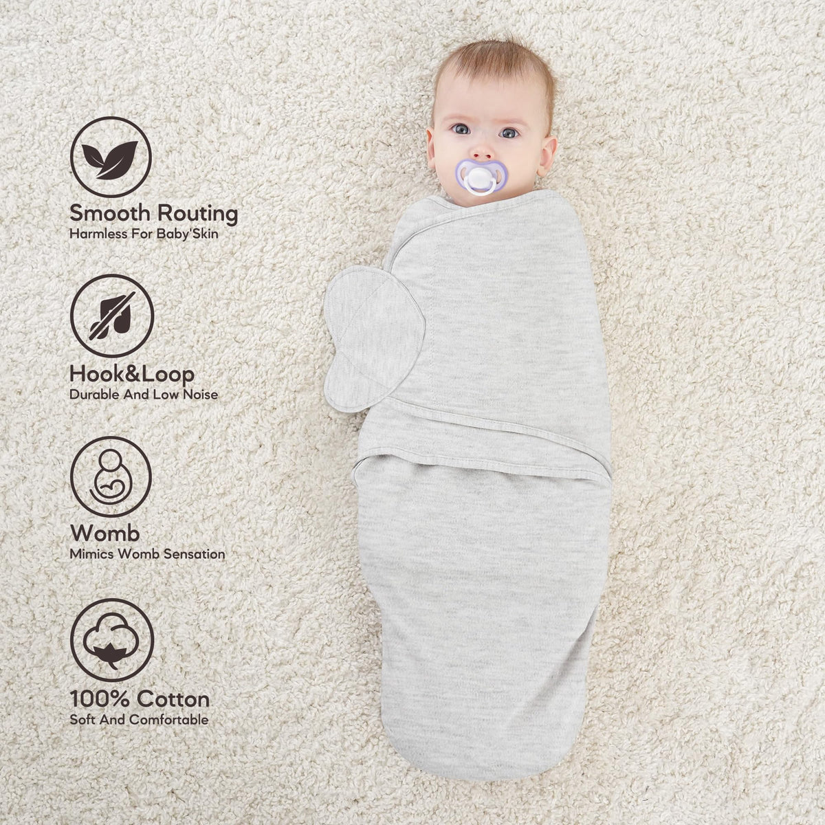 Susurration - Saco de dormir para bebé, 100 % algodón para recién nacidos, 0-3 meses