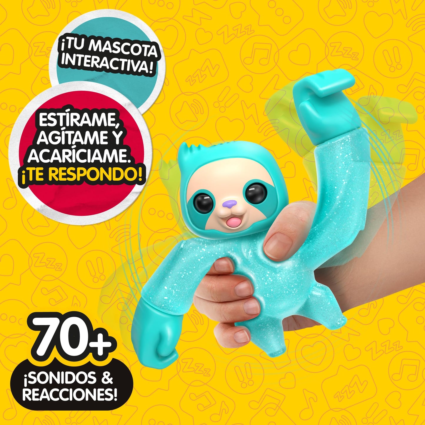 Little Live Pets - Hug n’ Hang Zoogooz Sensoo Sloth, Mascota blandita y elástica