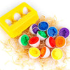 6 huevos de colores y figuras