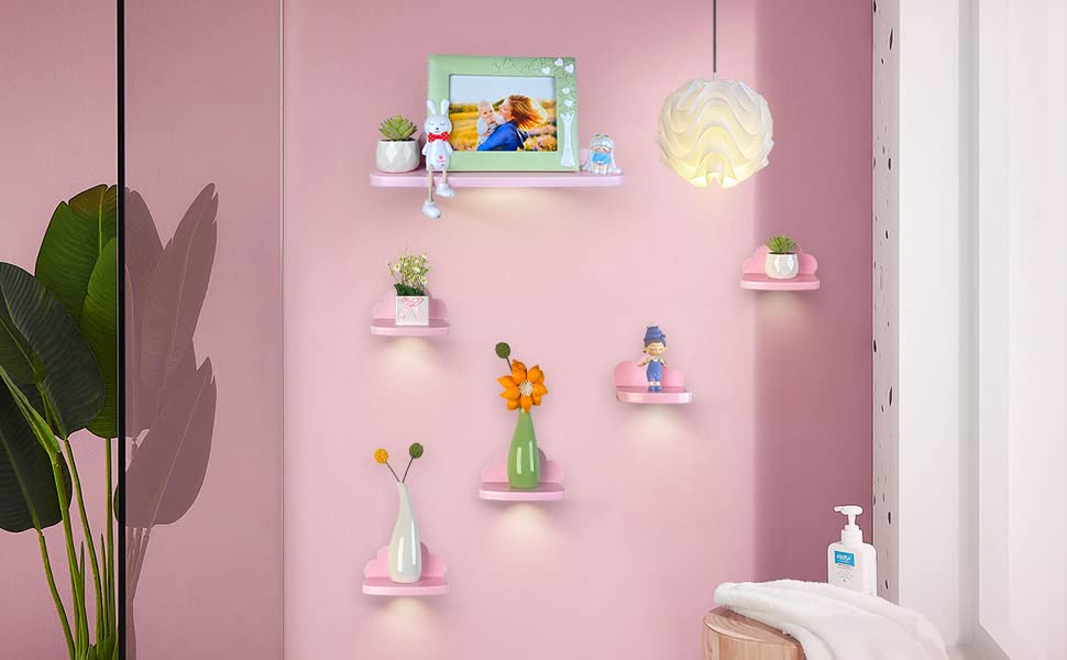 Veluckin Estantes flotantes pequeños, mini estantes de nube, paquete de 3