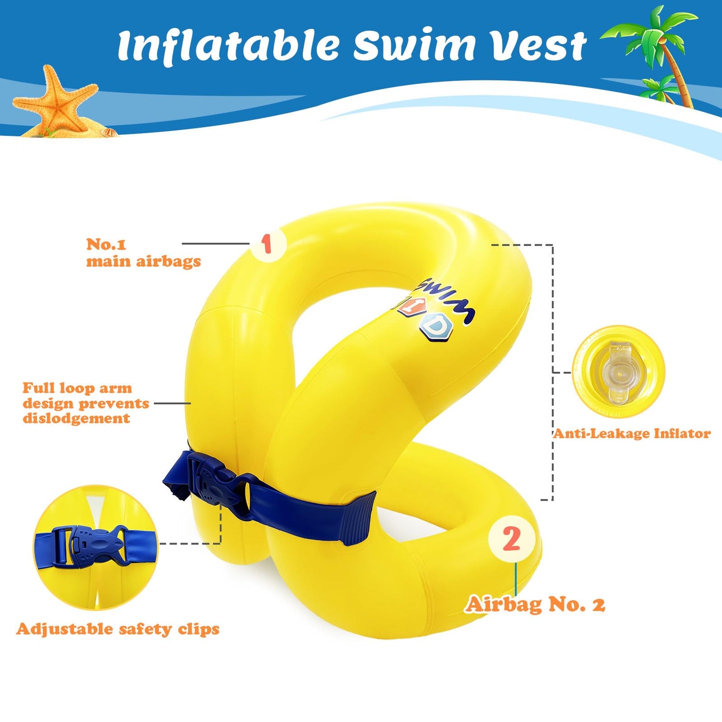 Chaleco de natación para niños de 33 a 88 libras