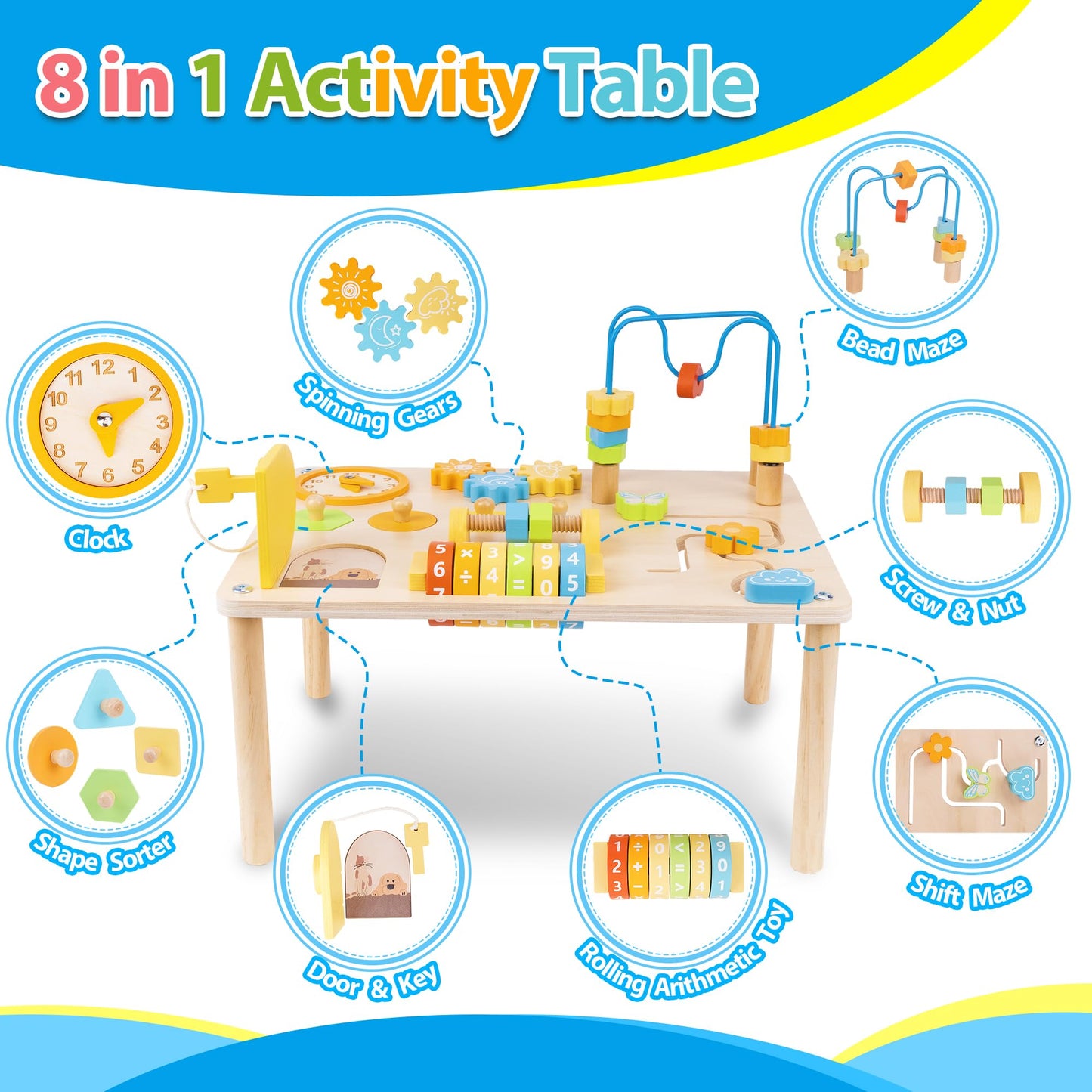 ATOYUS - Mesa de actividades para niños de 1 a 2 años, 8 en 1