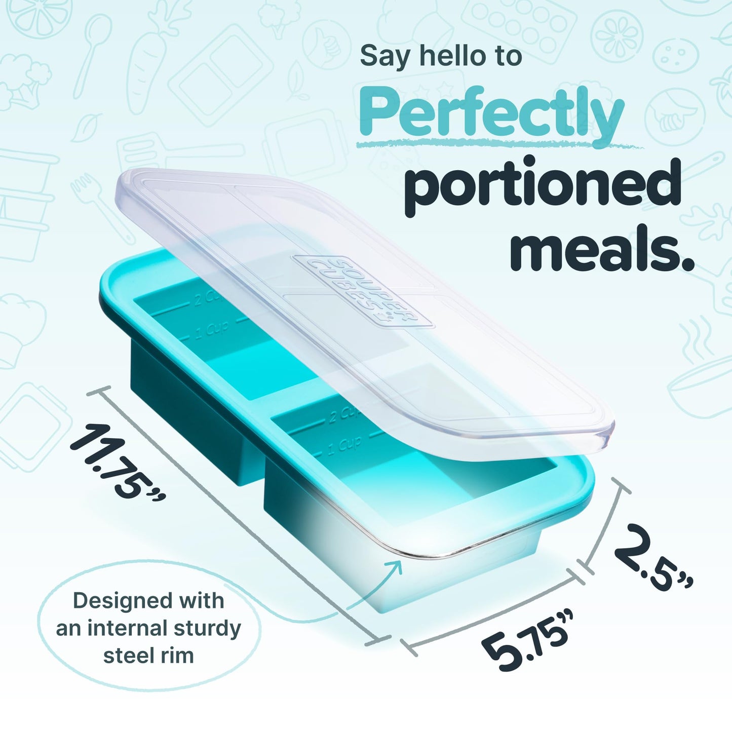 Souper Cubes Bandeja de silicona para congelador de 2 tazas con tapa