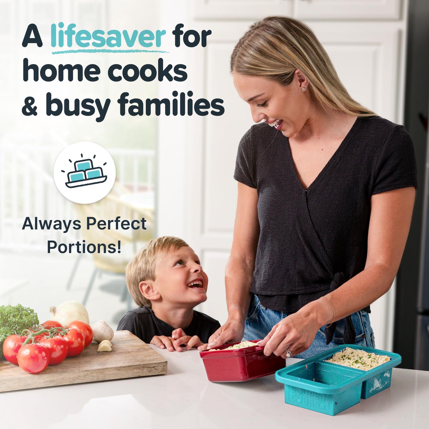 Souper Cubes Bandeja de silicona para congelador de 2 tazas con tapa