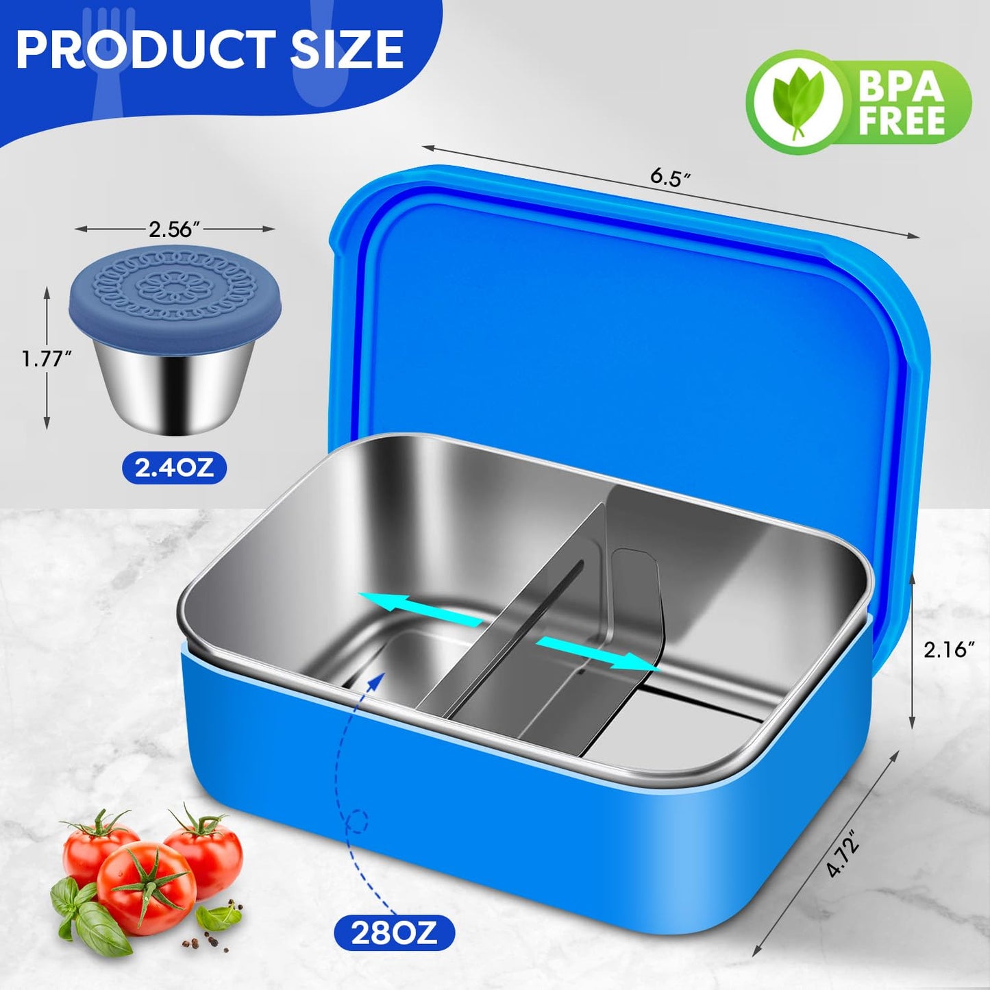Caja Bento de acero inoxidable, 28.7 onzas, con divisor extraíble