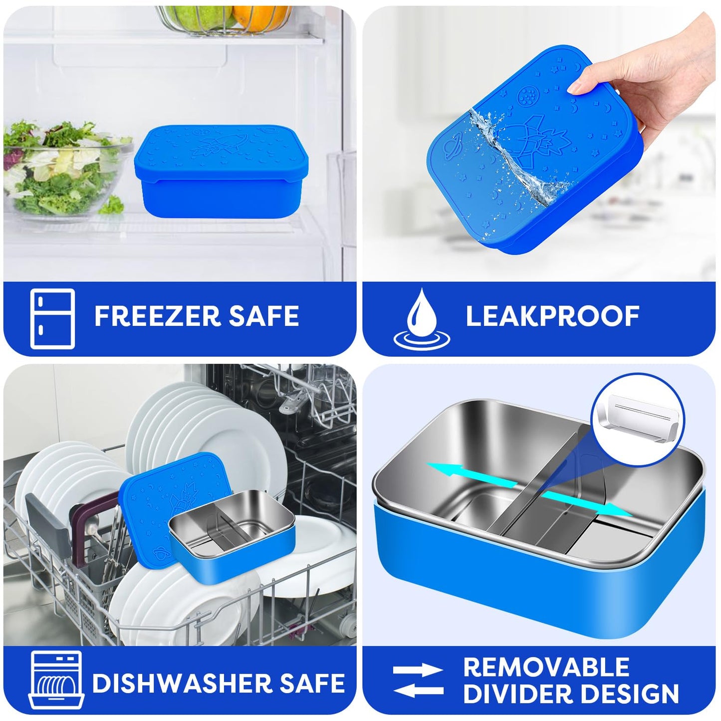 Caja Bento de acero inoxidable, 28.7 onzas, con divisor extraíble