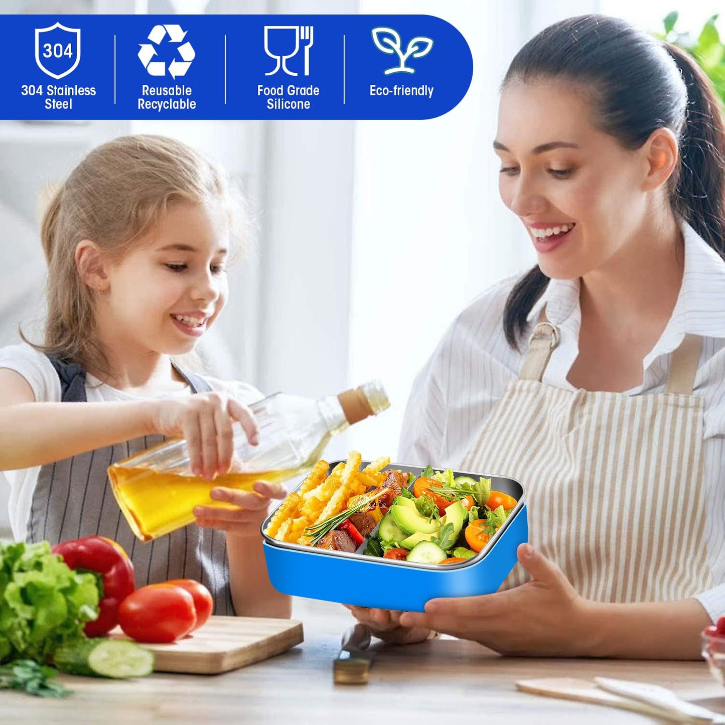 Caja Bento de acero inoxidable, 28.7 onzas, con divisor extraíble