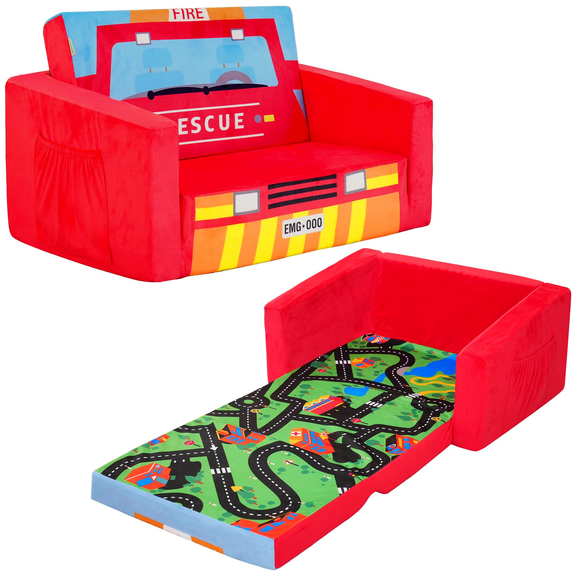 Silla reclinable abierta (rojo/camión de bomberos)