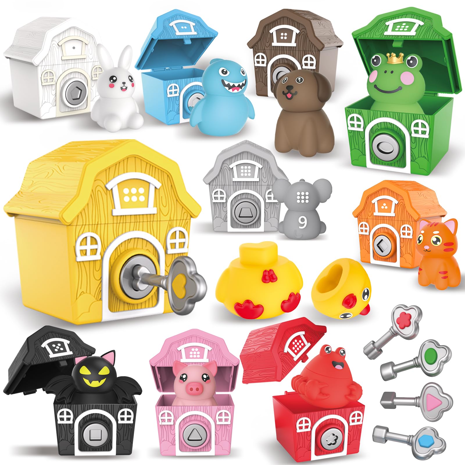 Little People Farm Animal Toys - Juego de 30 piezas, 10 animales de granja, 10 graneros