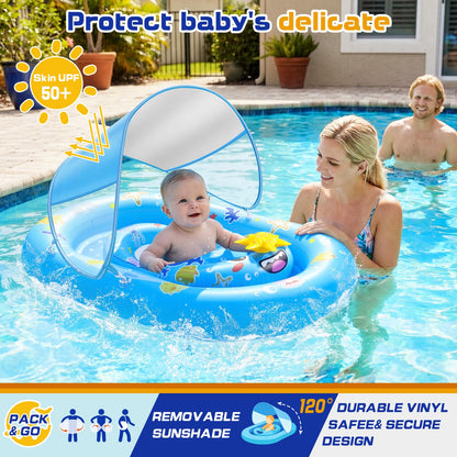 Flotador inflable de piscina para niños con protector solar UPF50+, 6-36 meses