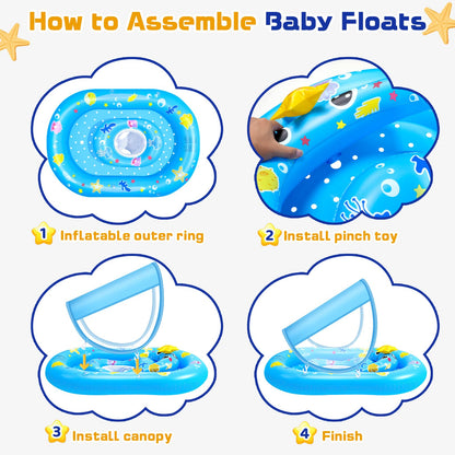 Flotador inflable de piscina para niños con protector solar UPF50+, 6-36 meses