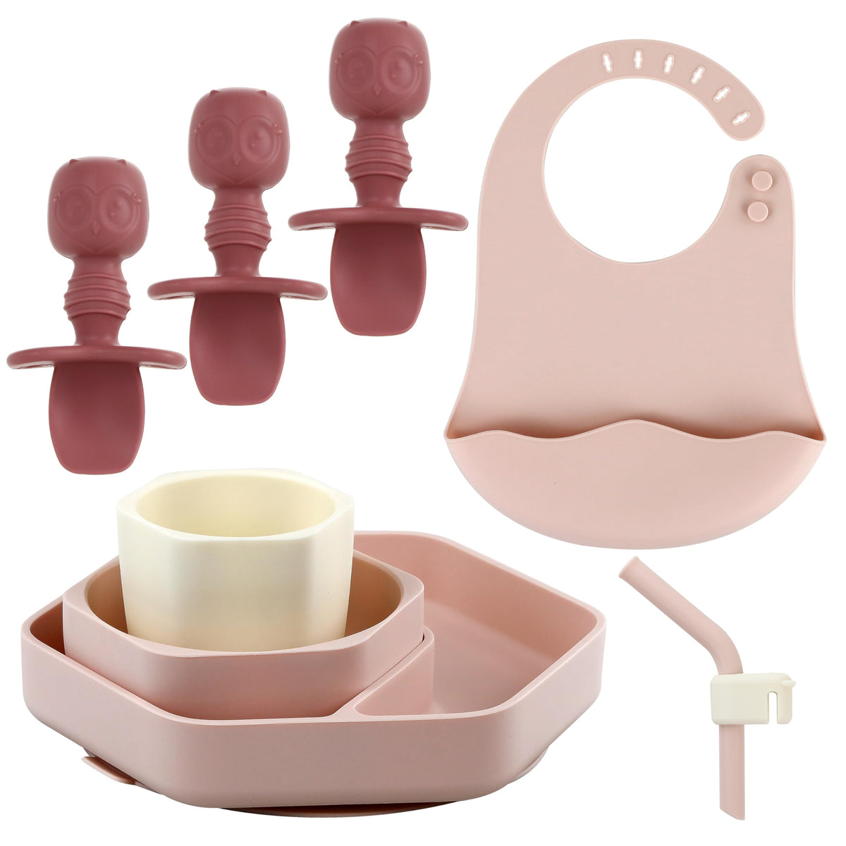blisskidslandSet de vajilla de silicona para bebés (paquete de 8 piezas)