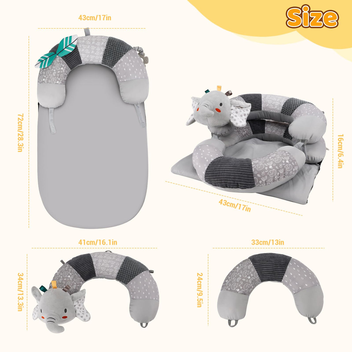 Almohada 3 en 1 con soporte para sentarse al bebé