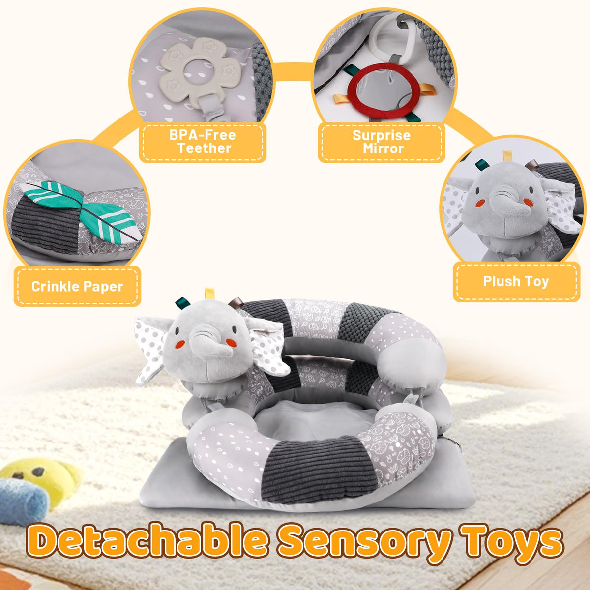 Almohada 3 en 1 con soporte para sentarse al bebé