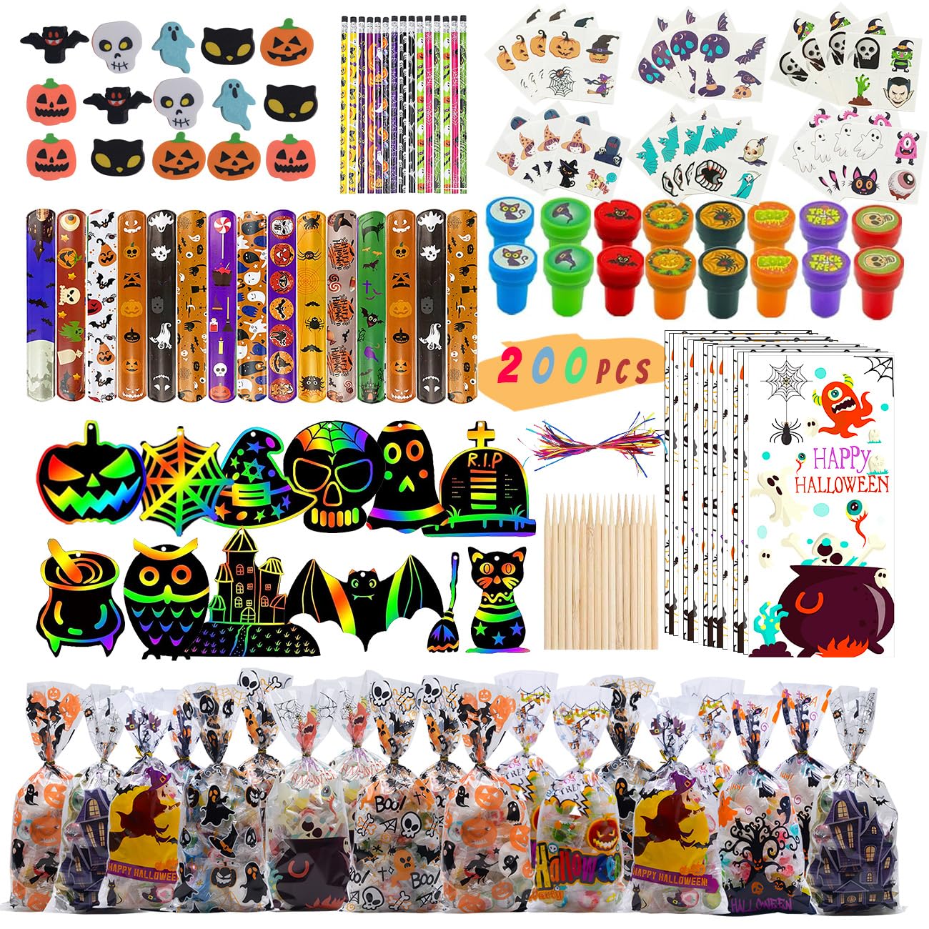 Juego de 200 piezas de papelería de bolsas de golosinas de Halloween