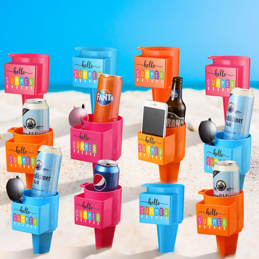 Portavasos de playa con bolsillo, portavasos de arena para playa, multifuncional, 9 Uds