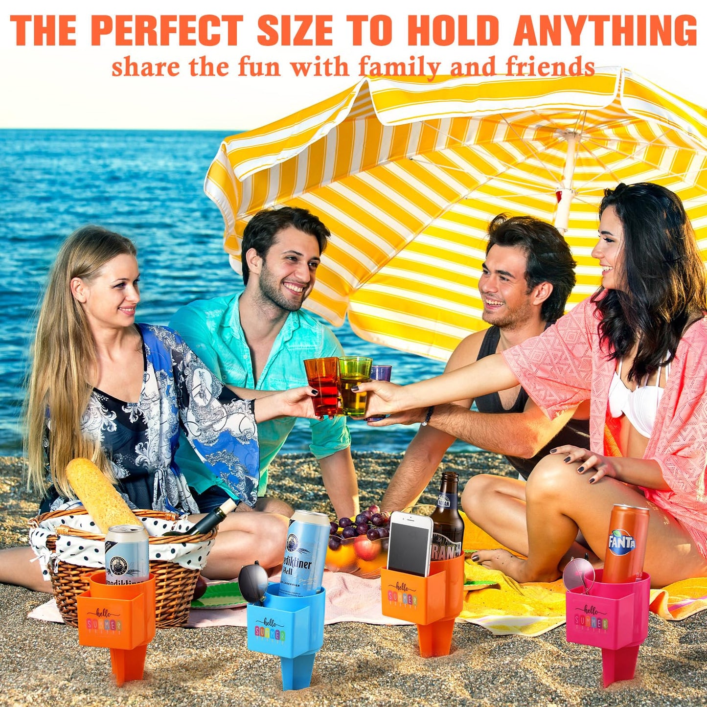 Portavasos de playa con bolsillo, portavasos de arena para playa, multifuncional, 9 Uds