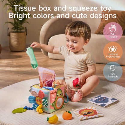 Caja de Pañuelos de Juguete para Bebés de 6-12 Meses