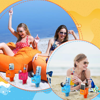 Portavasos de playa con bolsillo, portavasos de arena para playa, multifuncional, 9 Uds