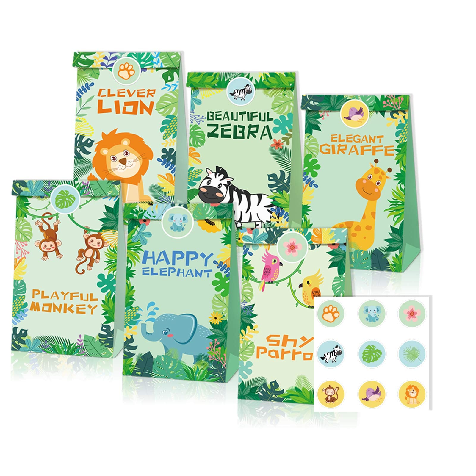 Paquete de 12 bolsas de dulces con temática de animales de la selva