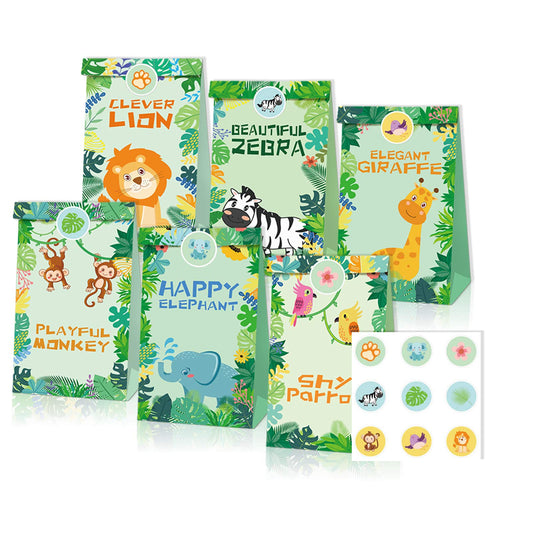 Paquete de 12 bolsas de dulces con temática de animales de la selva