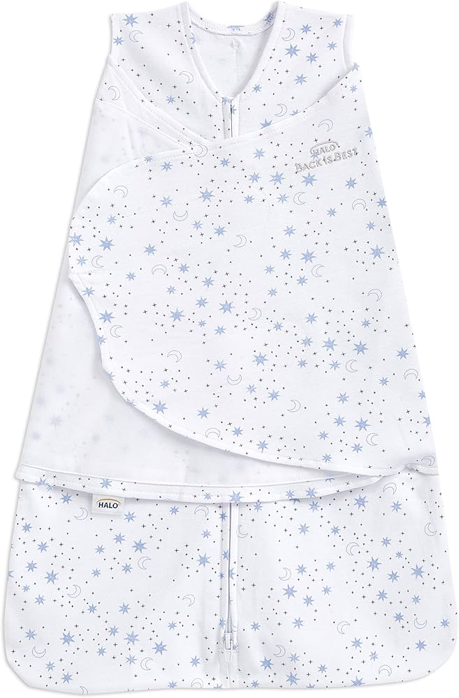 HALO Saco de dormir envolvente 100% algodón, manta vestible ajustable de 3 vías, TOG 1.5, azul lunas de medianoche, recién nacido, 0-3 meses