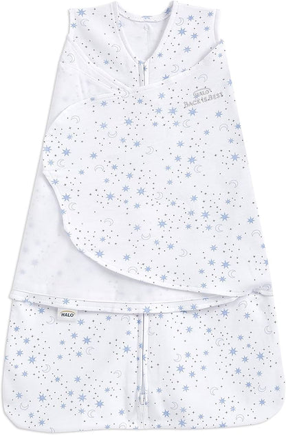 HALO Saco de dormir envolvente 100% algodón, manta vestible ajustable de 3 vías, TOG 1.5, azul lunas de medianoche, recién nacido, 0-3 meses