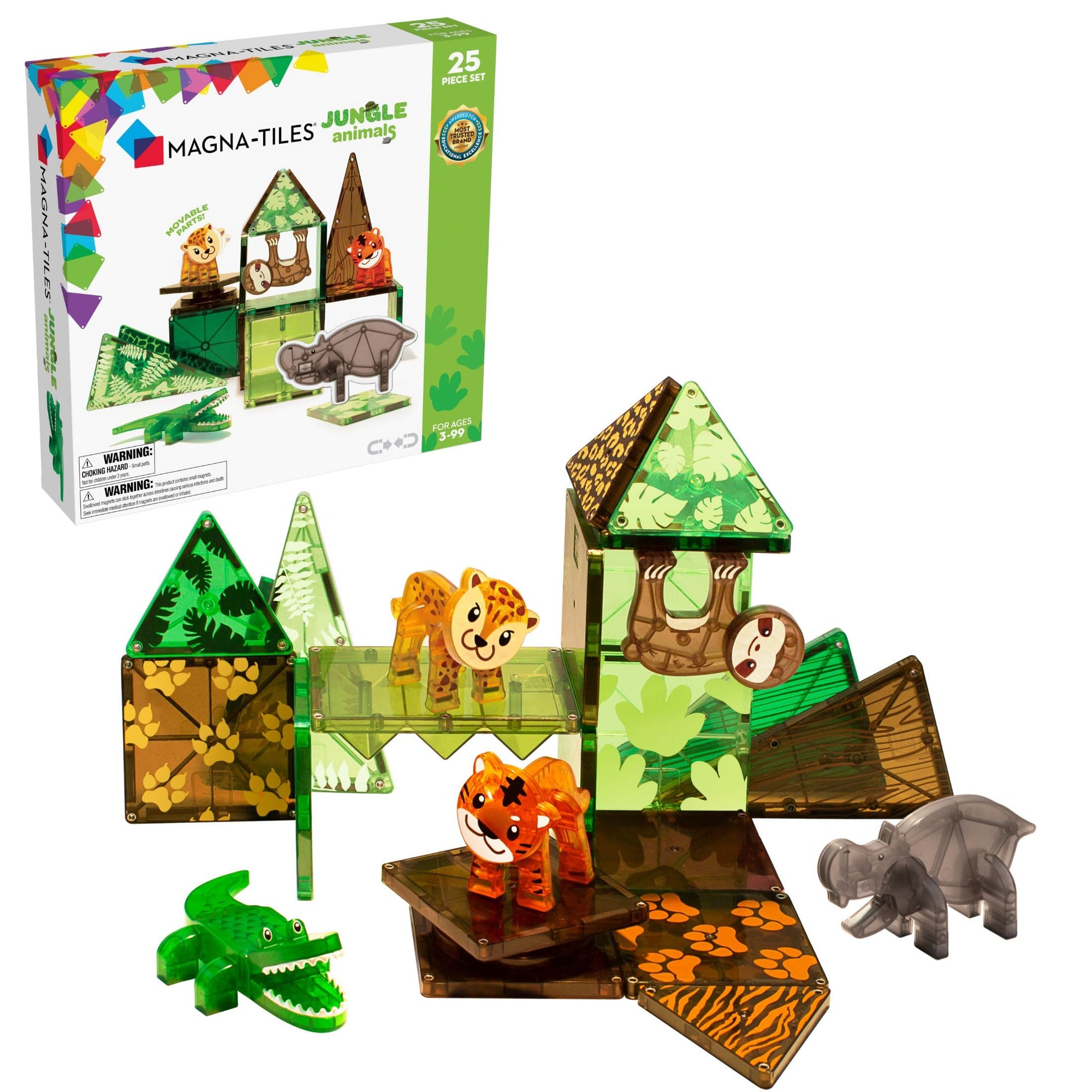 MAGNA-TILES Juego de construcción magnético de animales de la selva de 25 piezas