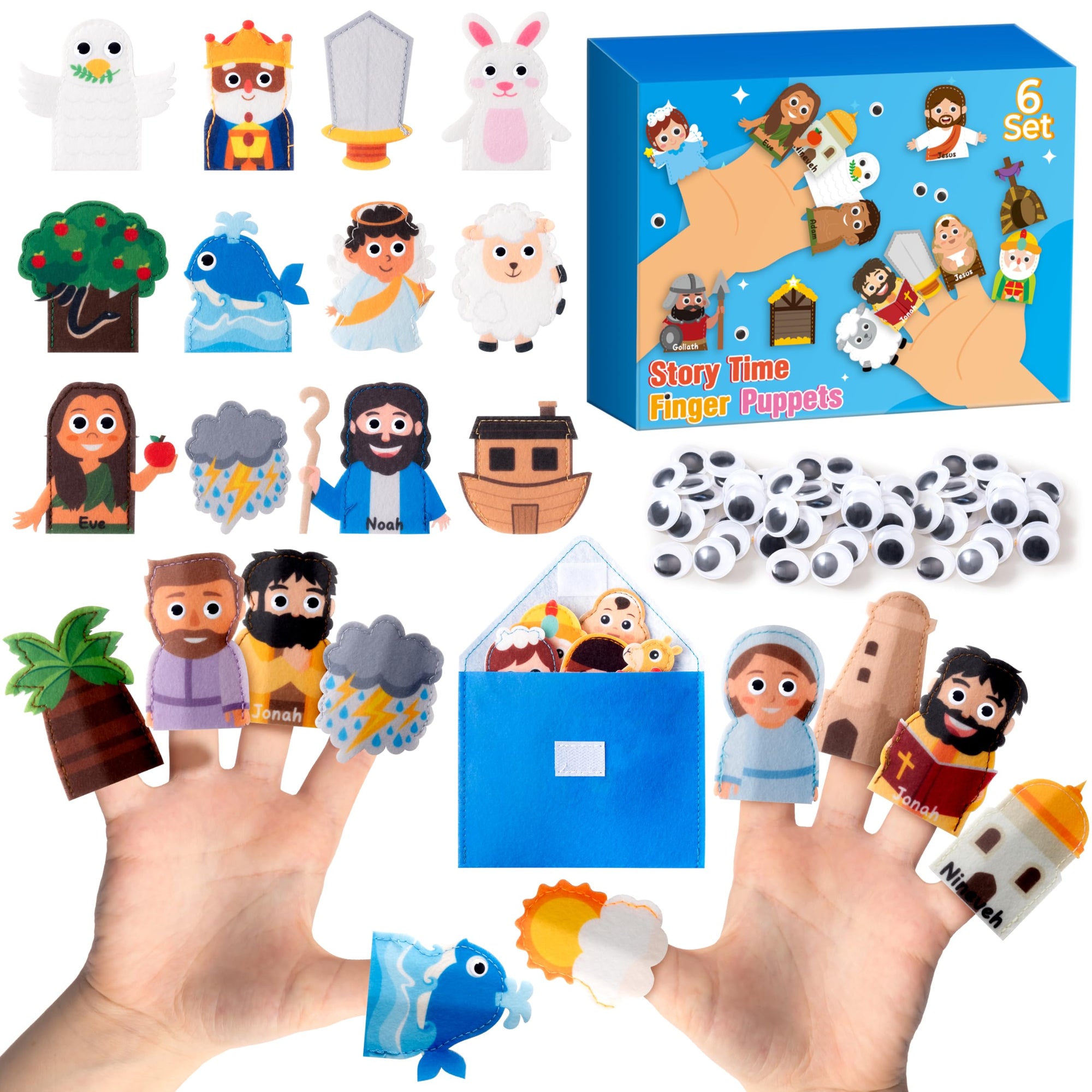 Juego de 6 marionetas de dedo WATINC con historias bíblicas