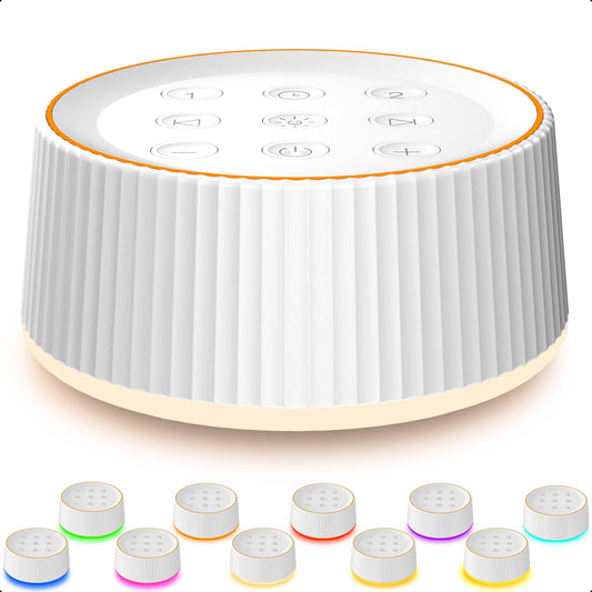Máquina de ruido blanco con luz nocturna para dormir 26 sonidos relajantes, luz nocturna de guardería de 10 colores