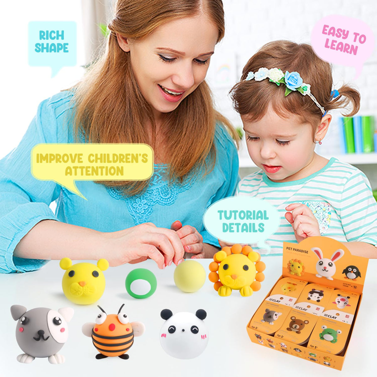 Kits de arcilla de secado al aire – Arcilla de modelado para niños, ultraligera y suave, segura y no tóxica