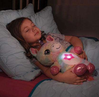 MYBO TV Star Belly Dream Lites – Peluche Unicornio 2 en 1 – Luz Nocturna calmante para niños