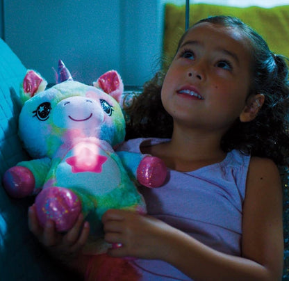 MYBO TV Star Belly Dream Lites – Peluche Unicornio 2 en 1 – Luz Nocturna calmante para niños