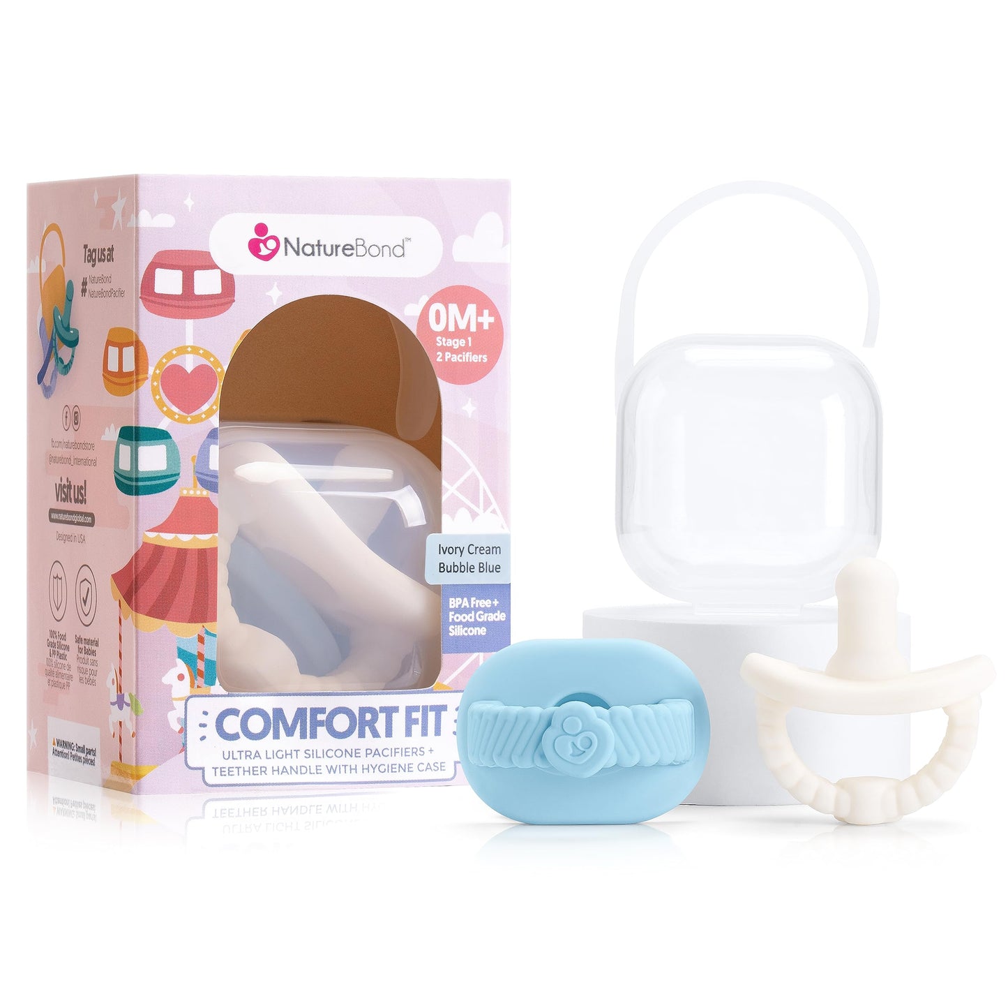 NatureBond Chupetes de silicona para bebé recién nacido (paquete de 2) + funda para chupete