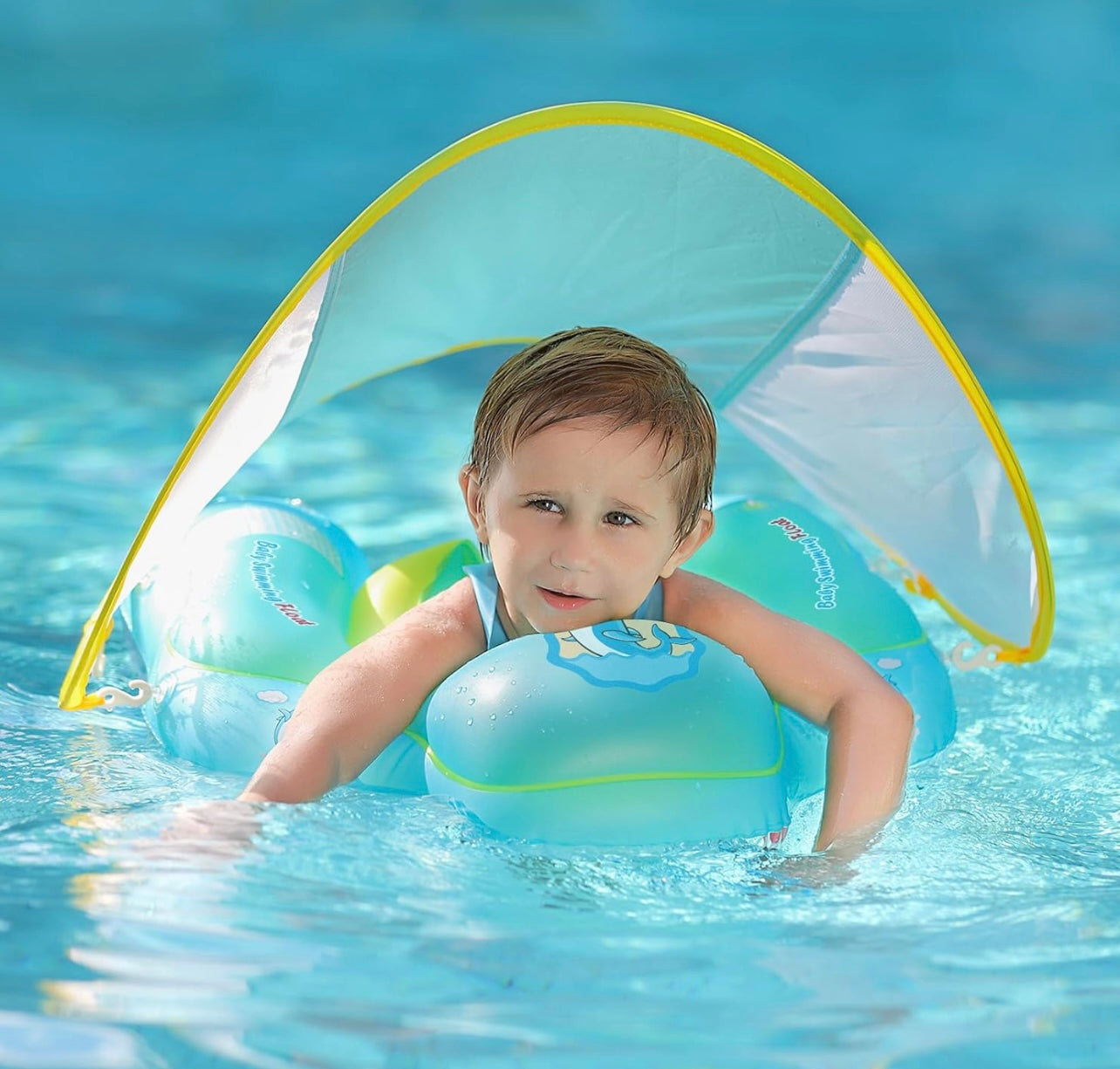 Flotador inflable para piscina de bebé, con toldo de protección solar