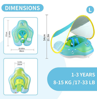 Flotador inflable para piscina de bebé, con toldo de protección solar Talla L