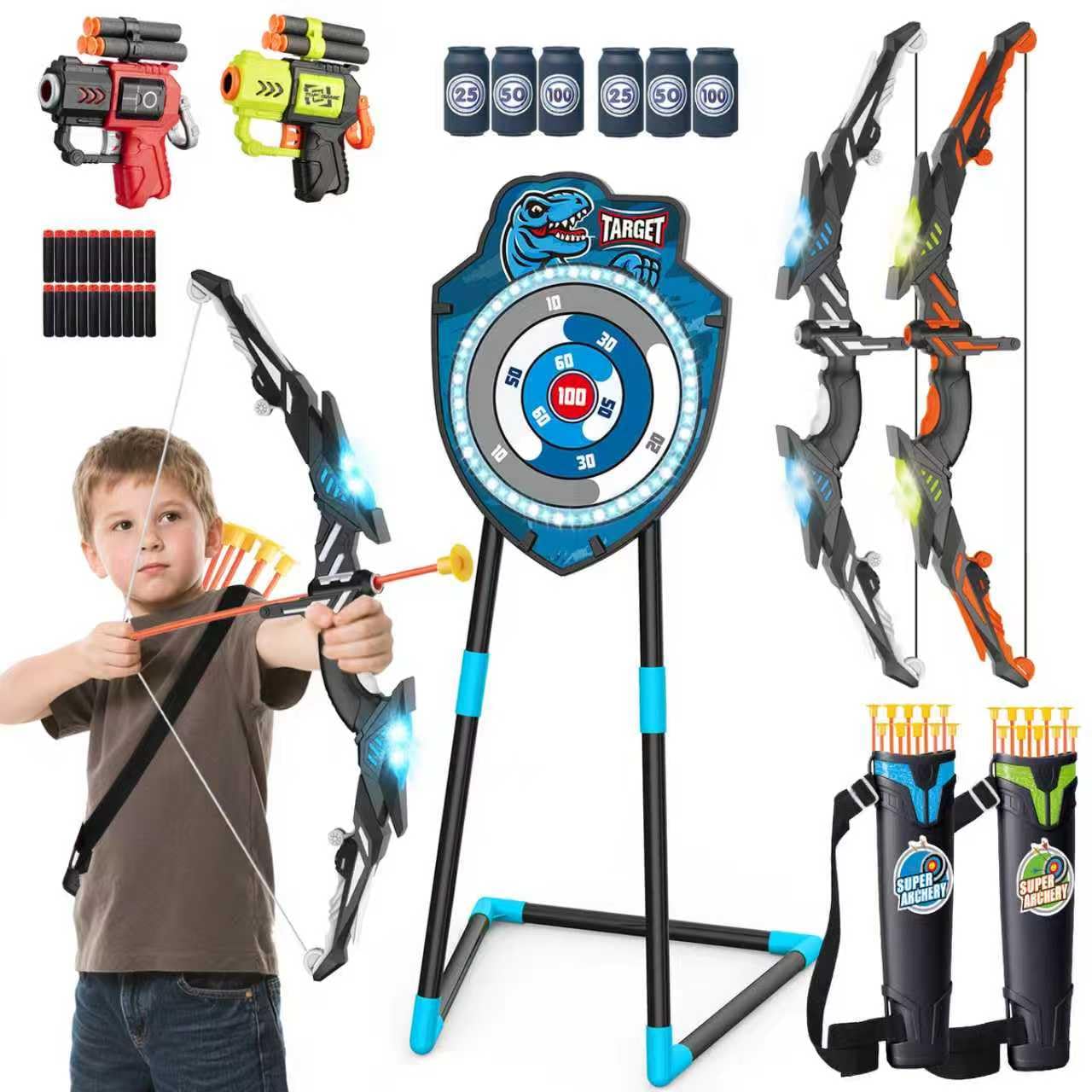 VROGTIK Juego de Tiro con Arco LED de Pie con Objetivo con Arco y Flechas para Niños de 4-12 Años