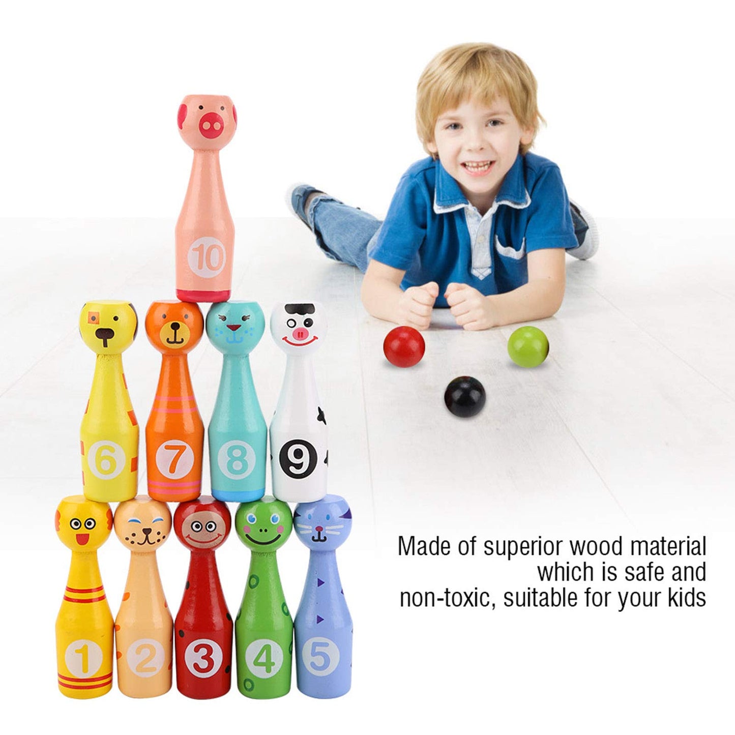 Jueguete educativo para niños Bolos de botella de bolos para niños en madera