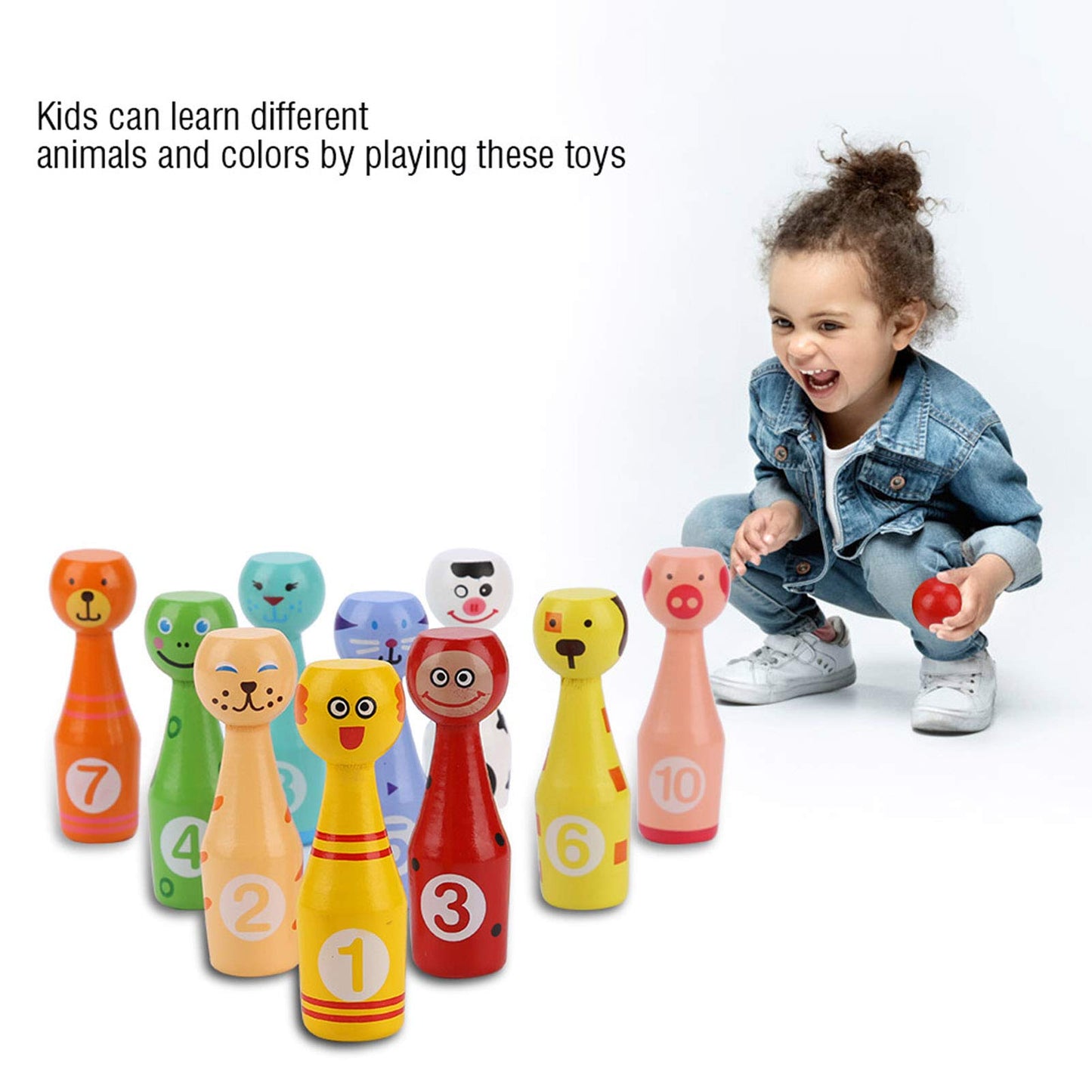 Jueguete educativo para niños Bolos de botella de bolos para niños en madera