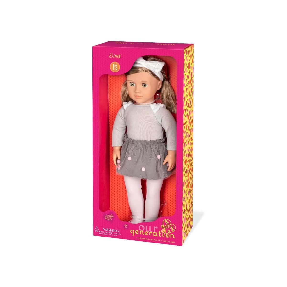 Muñeca de moda de 18" de Our Generation Bina con falda de pompones