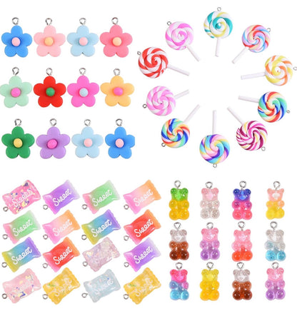 80 colgantes con forma de piruleta, dijes de ositos de goma, dijes de caramelos coloridos