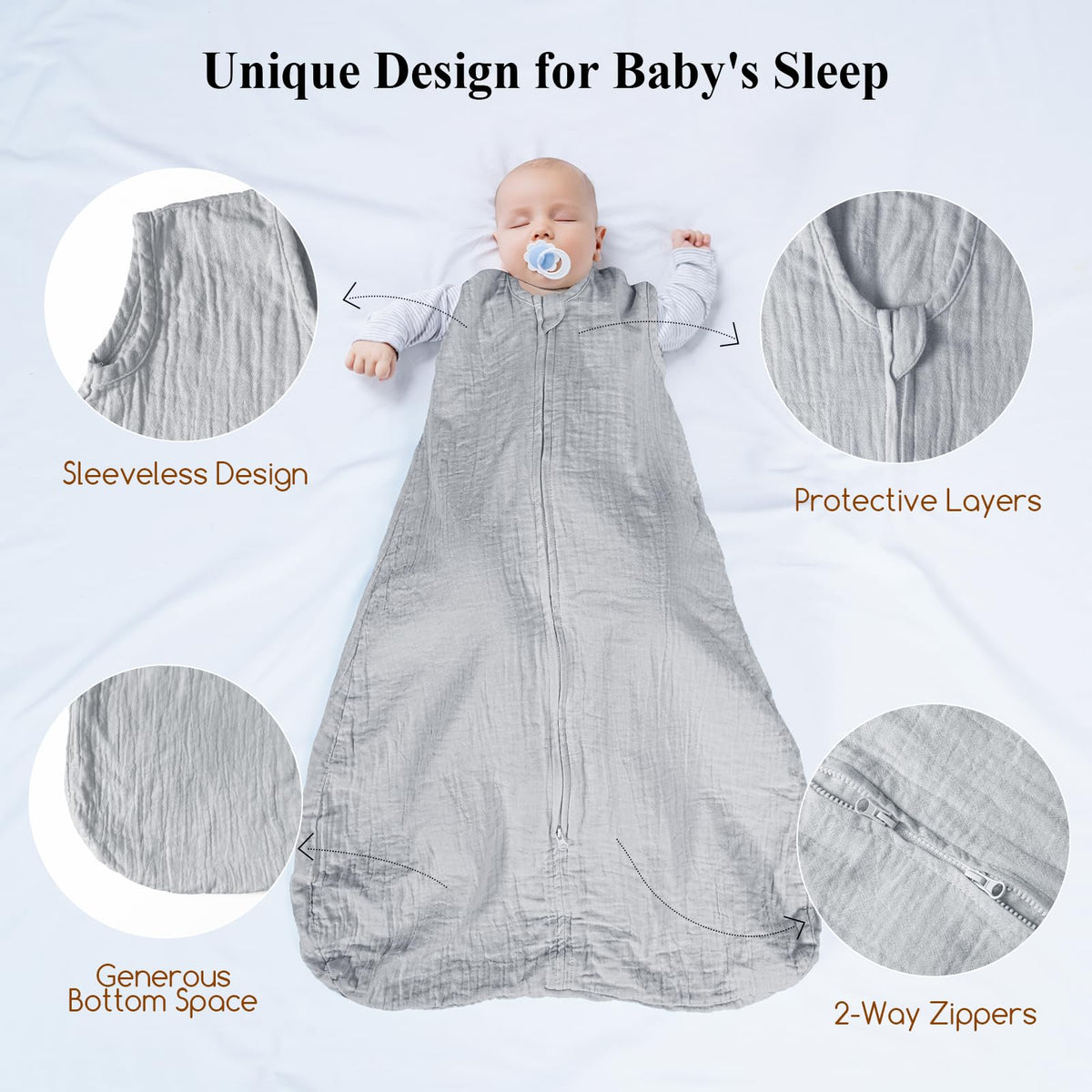 David's Kids - Saco de dormir para bebé de 12 a 18 meses, 100% algodón, TOG 0.5