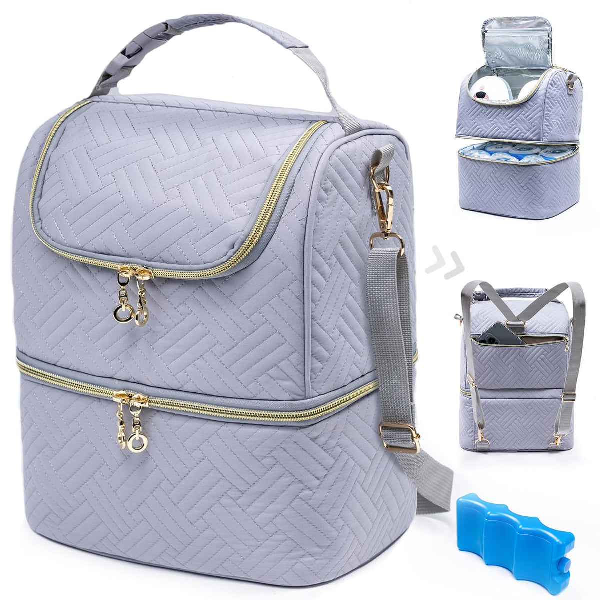 Mam Bolsa de almacenamiento de leche materna con bolsa de hielo, enfriador para 6 botellas de hasta 9 onzas