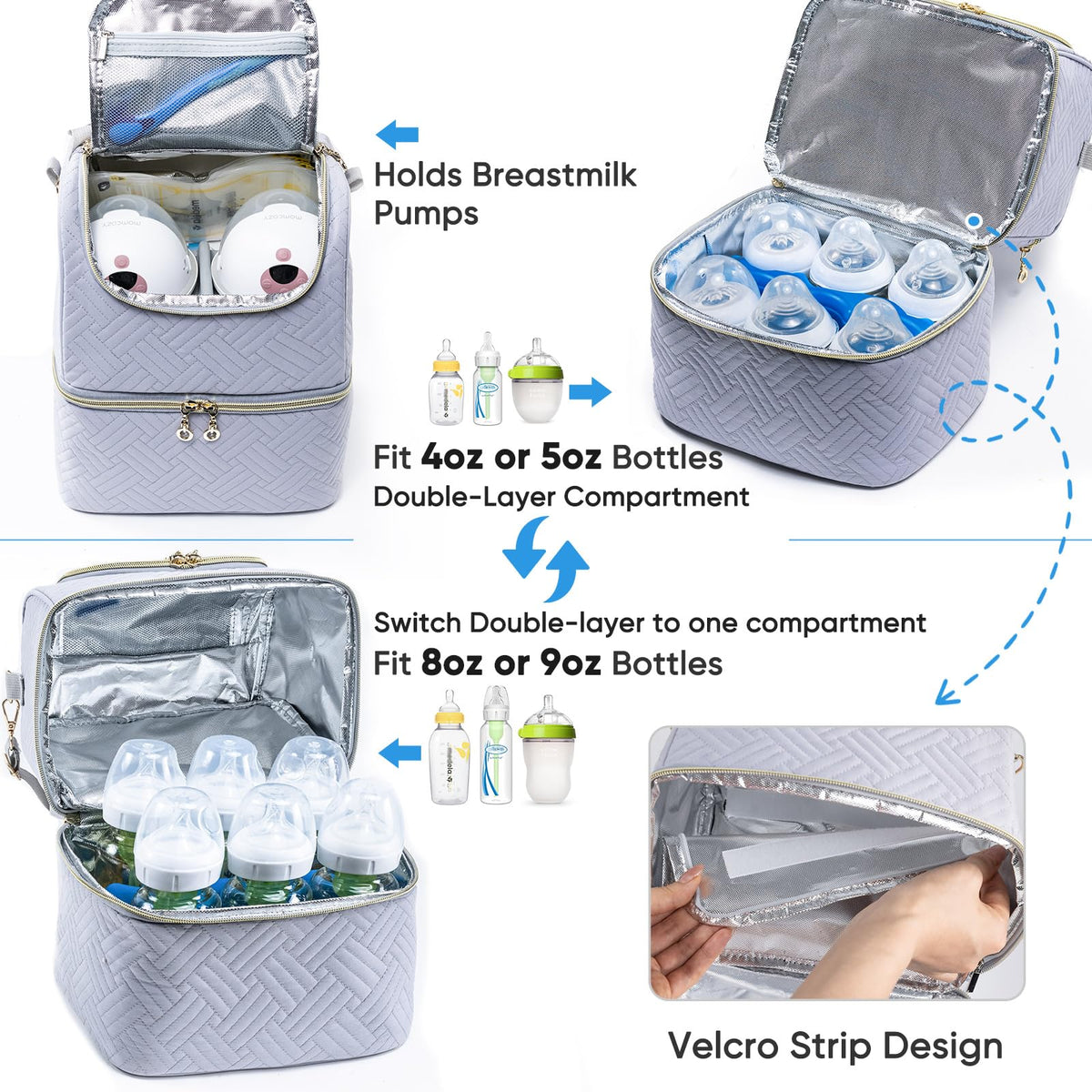 Mam Bolsa de almacenamiento de leche materna con bolsa de hielo, enfriador para 6 botellas de hasta 9 onzas